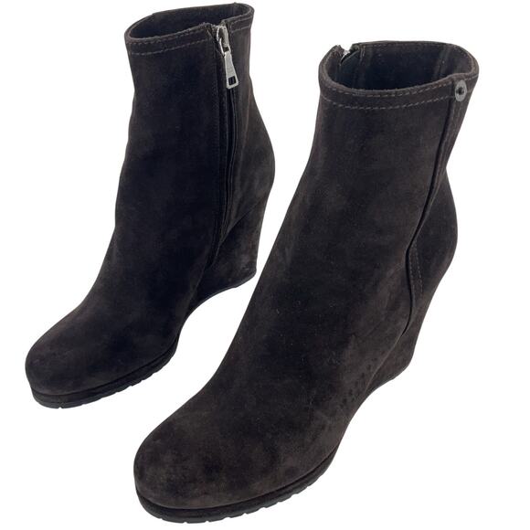 PRADA Brown Suede Leather Ankle Wedge Boots Women’s Size 8.5 Preowned - Picture 1 of 8